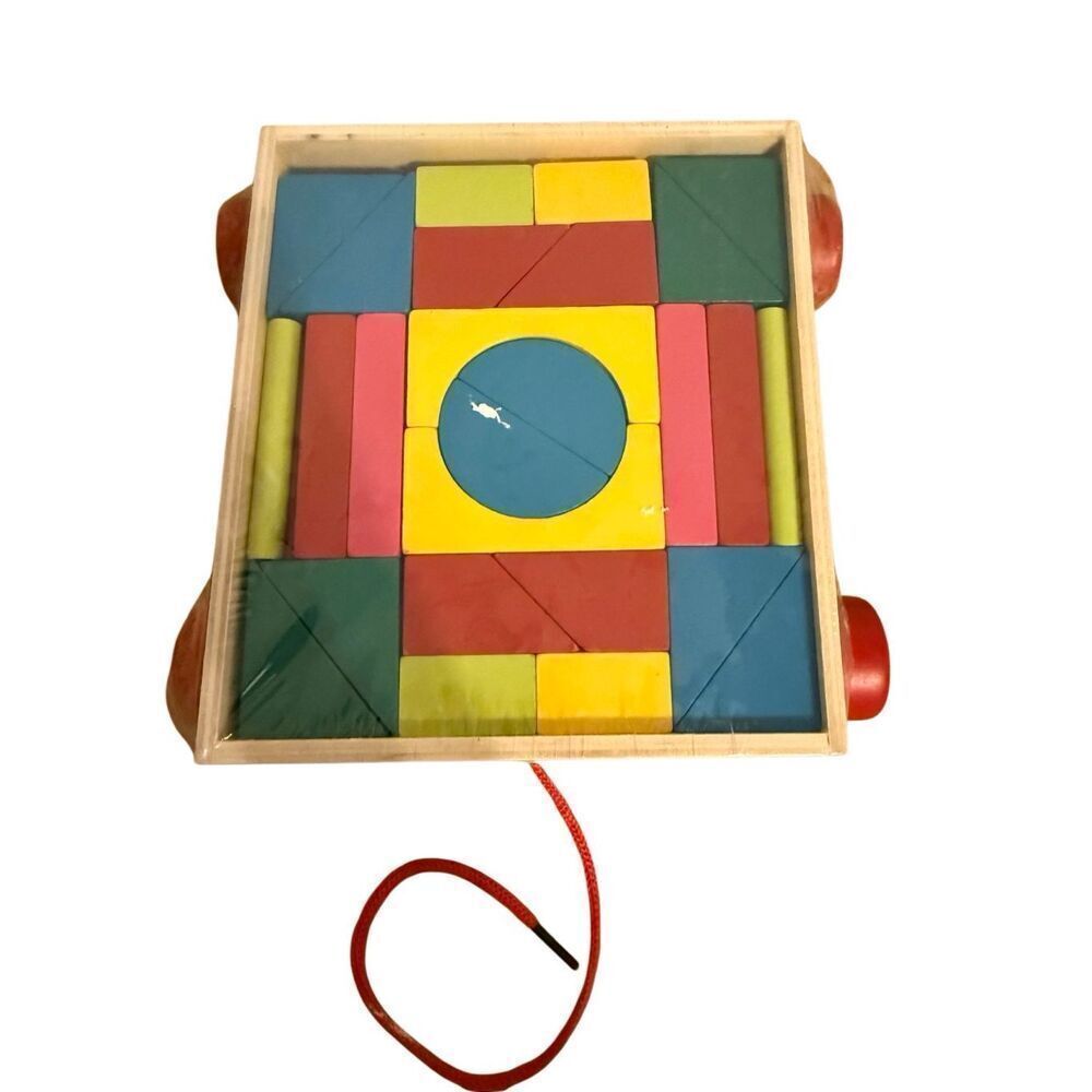 Brand New Ankyo Wagon Wooden Pull Block Geometrical Building Blocks 28 ct
